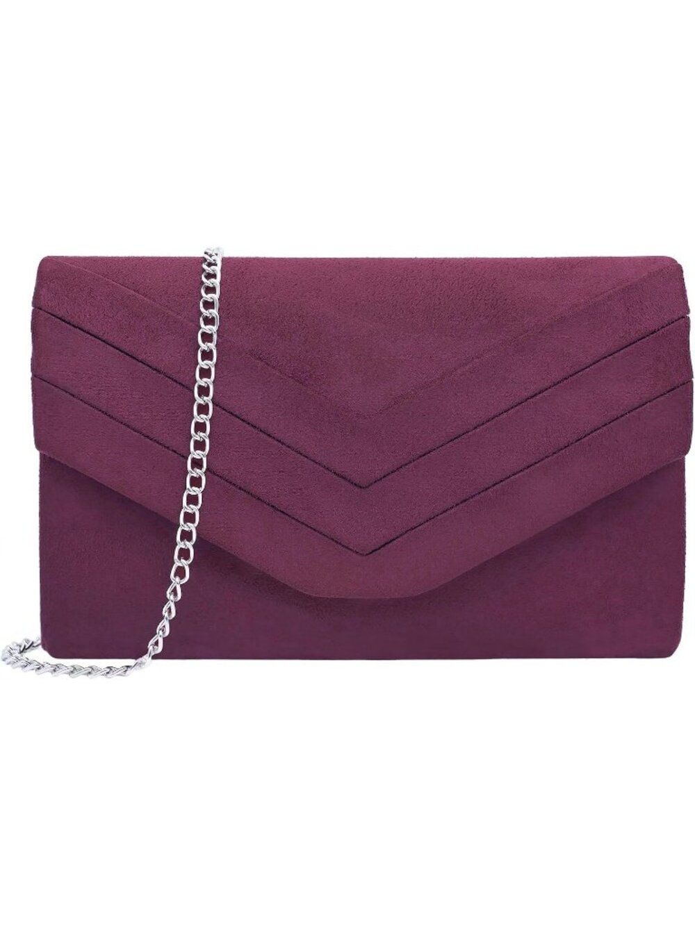 Women's Burgundy Suede Pleated Clutch Purse For Evening Cross Body Bag Chain